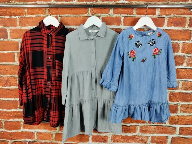 Girls Bundle Age 5-6 Years Zara Next H&M Long Sleeve Dress Set Check Denim 116Cm