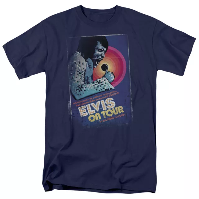 Elvis Presley On Tour Poster T Shirt Mens Licensed The King Tee Navy