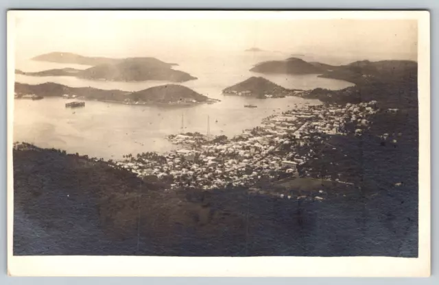 RPPC c1910s United States Virgin Islands Aerial View Ships Harbor U.S. Postcard