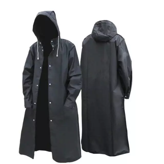 Waterproof Long Black Men Raincoat Rain Coat Trench Jacket Hooded Outdoor Hiking