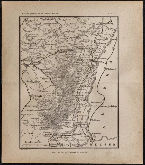 1898ca - Carte de l'Alsace durant la guerre de 1870 contre les allemands