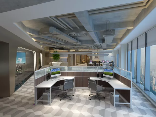 6X6 Laminated Cubicles-51″ H- 2 MAN (GLAZED ) Open Space Laminated Office Wor...