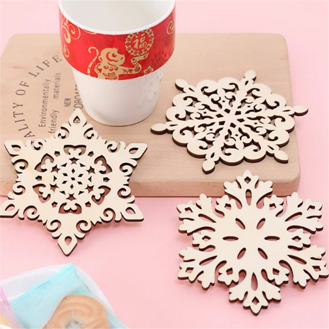 12 STÜCKE Holz Schneeflocke Tischsets Pads Weihnachten Tasse Matten Untersetzer