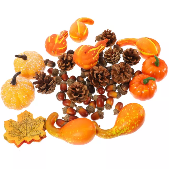 Thanksgiving Harvest Mini Artificial Pumpkins & Leaves Set-LR