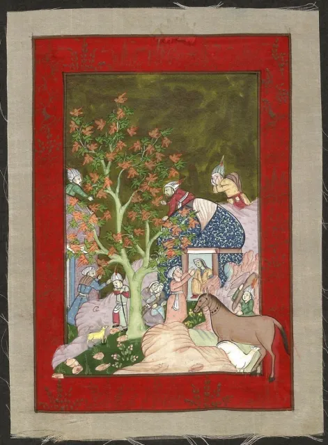 India vintage 20th century Mughal Painting on silk 13cm x 18cm