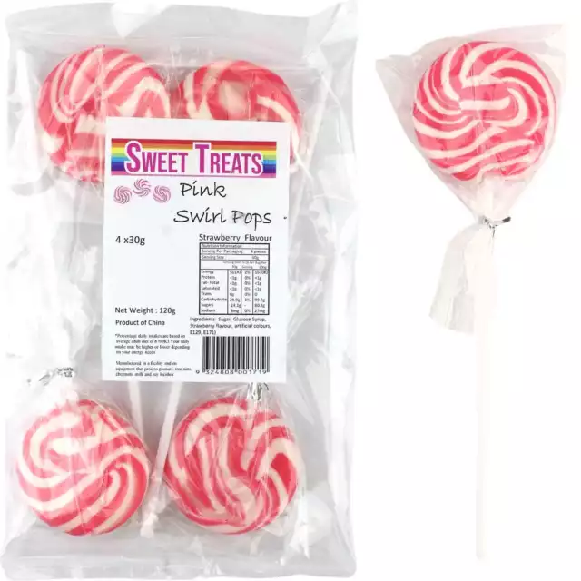 Pack of 4 Pink Swirl Strawberry Lollipops Party Favours Lolly Buffet Lollies