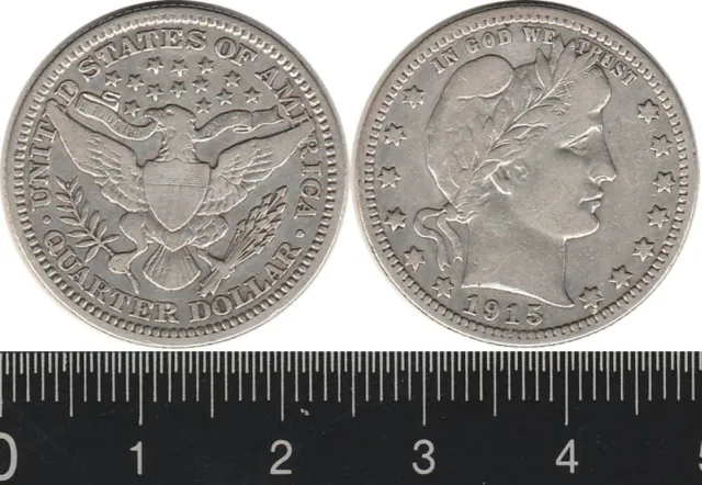 USA: 1915 Twenty Five Cents Barber Quarter Dollar silver 25c