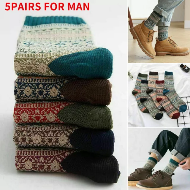 5 Pairs Men's Nordic Thermal Socks Winter Warm Thick  Walking Hike Chuncky Socks