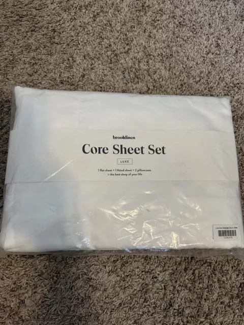 Brooklinen Luxe Sateen Core 4-Piece Sheet Set Twin X White 100% Cotton $189 #135