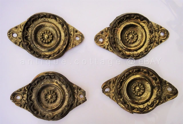 LOT antique 4 victorian ORNATE PRESSED BRASS PLATE hardware furniture accent