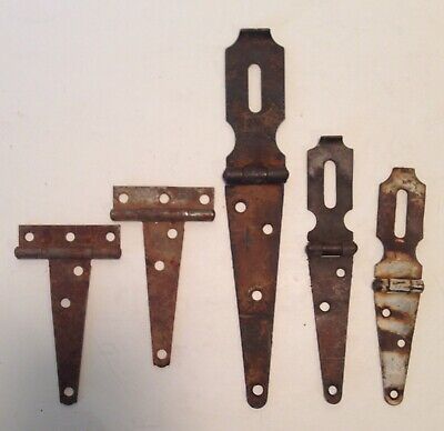 Lot Of 5 Vintage Antique Rusty Primitive Hinges Latches From Rustic Estate