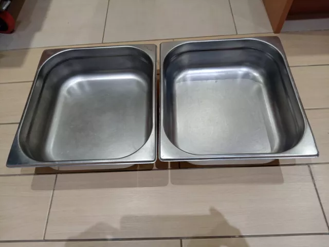 Two Vogue Stainless Steel 1/2 Gastronorm Pan 100mm Deep