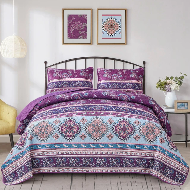 Bohemia Soft Bedspread Set Patchwork Quilted Coverlet Queen King Size Bedding AU