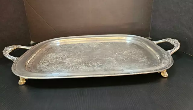 Large Vintage Etched Silver on Copper Serving Tray - FB Rogers Silver Co #2270