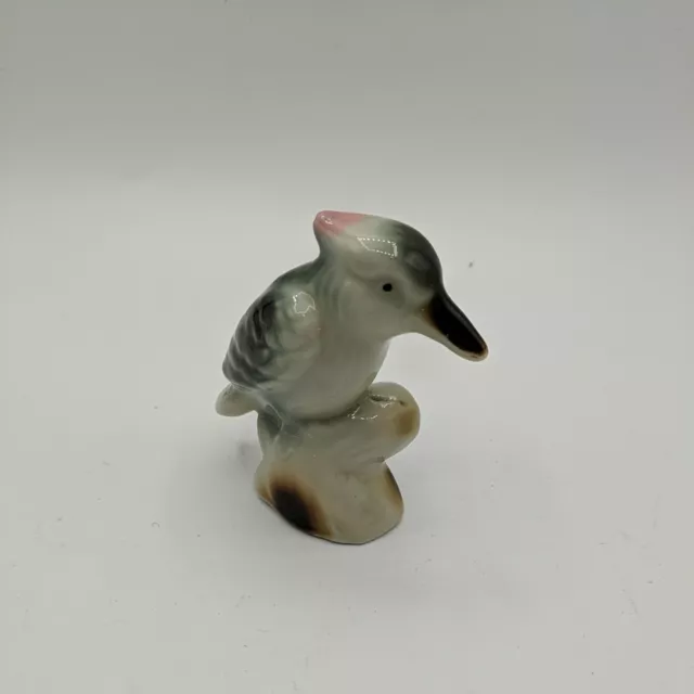 Vintage Porcelain Pink Crested Bird on Limb Figurine Occupied Japan 2.5"H