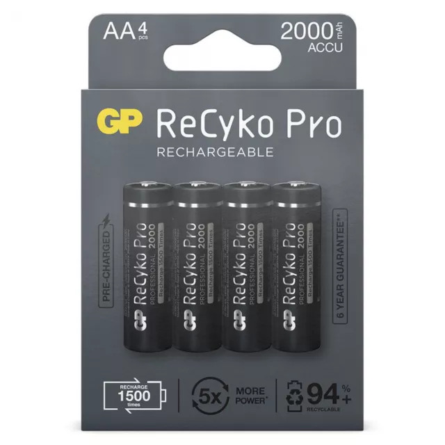 GP ReCyKo+ Pro Black Akkus 4 Stück Pro Ready2Use Mignon AA NiMH 2000mAH NEW