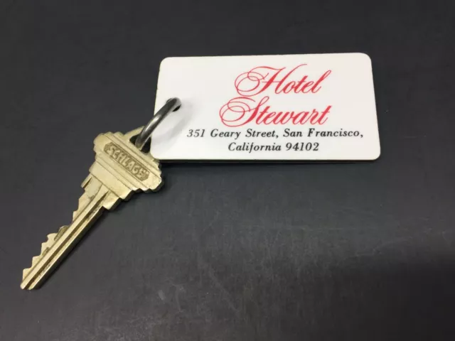 Vintage Hotel Motel Room Key Fob w/ Key Hotel Stewart Geary St San Francisco CA