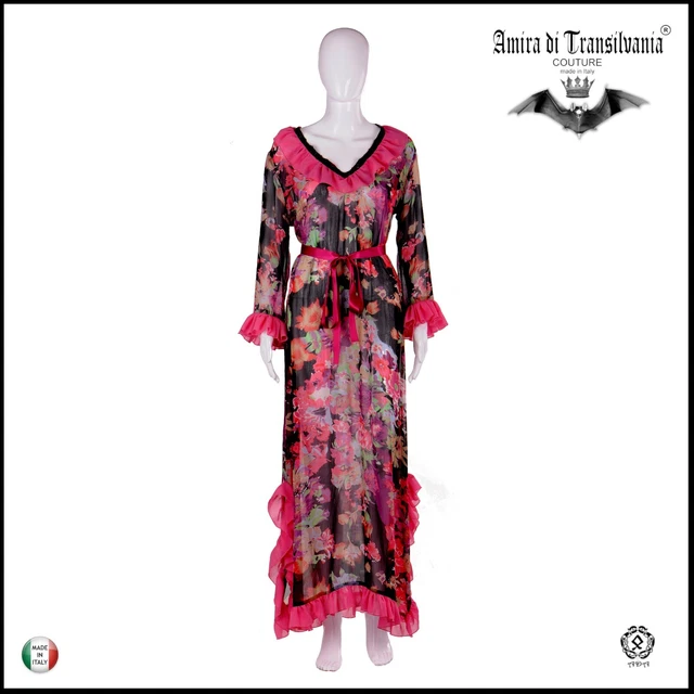 abito donna vestito estivo griff brand caftano curvy lungo chiffon rosa fiori 42