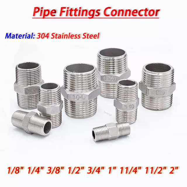 BSPT 1/8"-2" Male Thread Pipe Fittings Connector Adapter 304 Stainless Steel