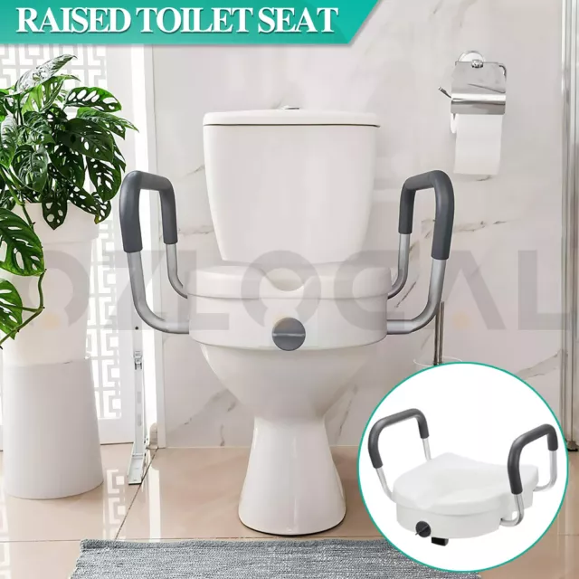 Raised Toilet Seat Elevated Portable White Removable Safety Armrest 5 Inch