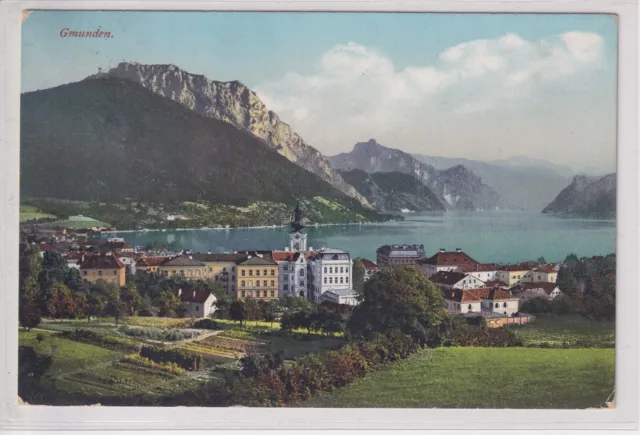 AK Gmunden, Gesamtansicht mit See, Salzkammergut, 1906 gel. 1912