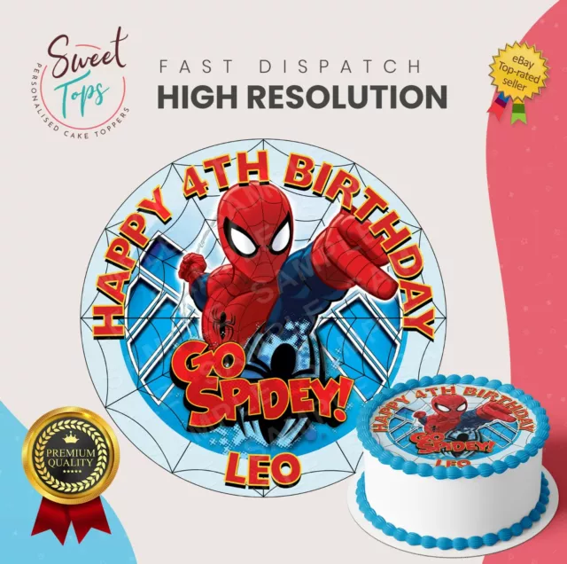 Spiderman Edible Round Birthday Cake Topper Decoration Personalised