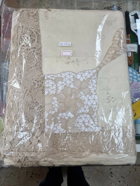 Coperta Matrimoniale Ric. Mano  P/Lino  Burano Grapp.  Bianco Ecru E Multicol