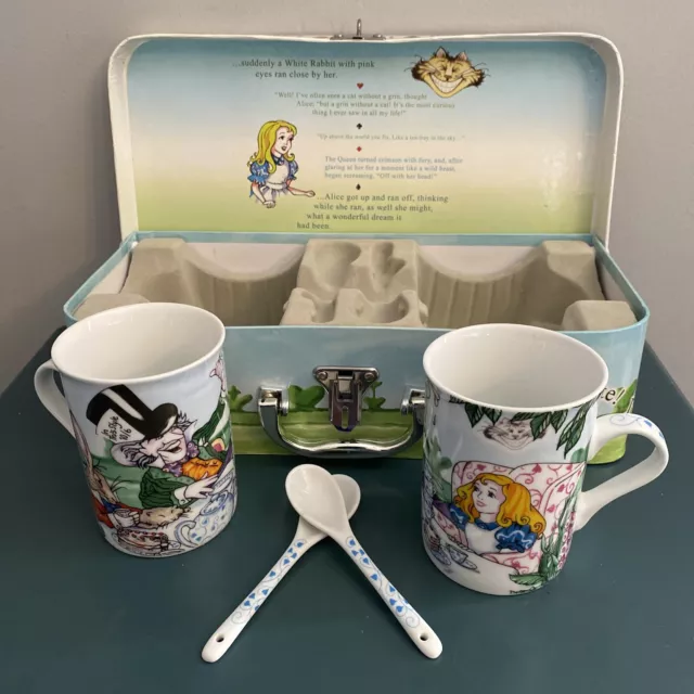 Alice In Wonderland Cafe Tea Set By Paul Cardew 2 Mugs 2 Spoons Carry Case