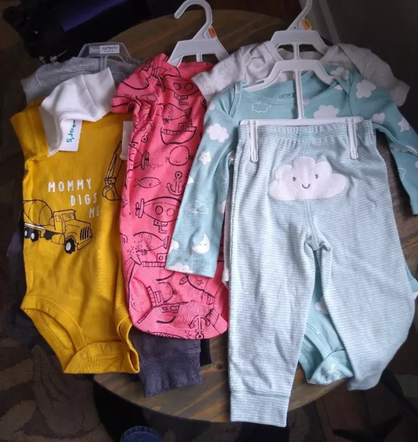 NWT Carters Baby Boy Set 9-12 Months Tops Pants 3 Outfits Construction Etc. New