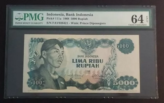 Bank Indonesia Indonesia  5000 Rupiah 1968 PMG 64 EPQ Choice UNC