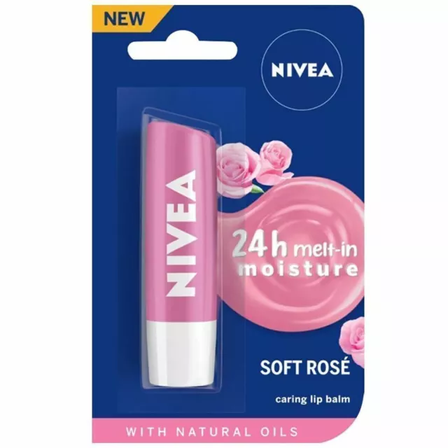 NIVEA SOFT ROSE Lip Balm - 24h Moisture With Natural Oils, 4.8g (Pack ...