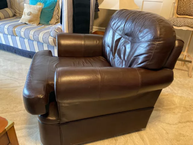 Pair Dark Brown M&S leather armchairs,good condition. Very comfy! Buyer collects
