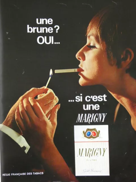 Publicité De Presse 1967 Une Brune Oui Si C'est Une Marigny Cigarette Tabacs