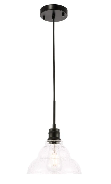 Living District LD6216BK Gil 1 Light Black & Clear Seeded Glass Pendant