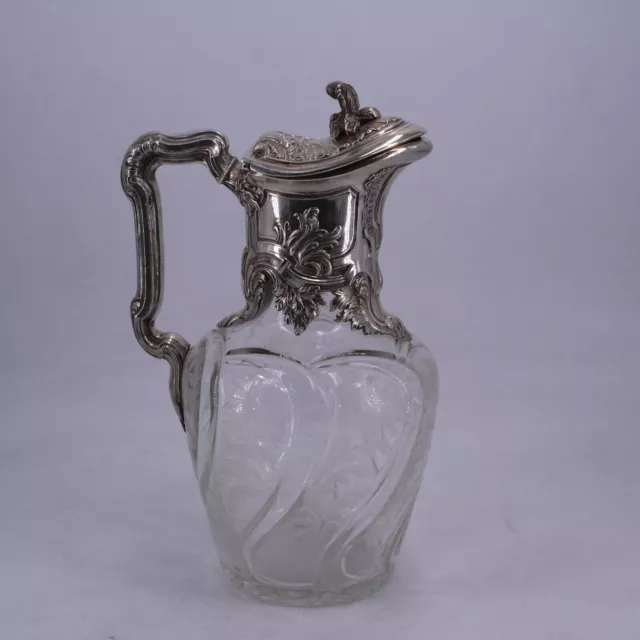 Belle Aiguiere En Argent Massif Poincon Minerve Decor Louis Xv Et Verre