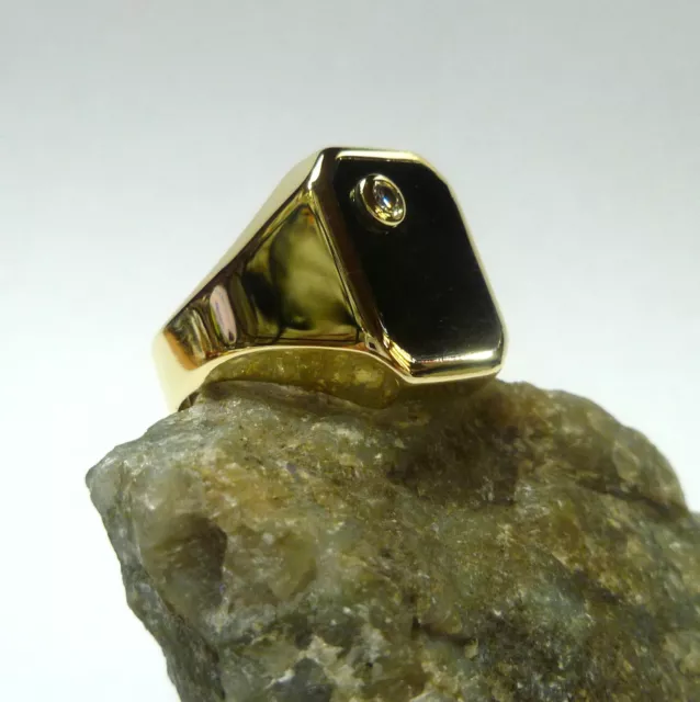 Magnifique Massif Bague Homme En 585/14k 60 (19,1 MM Ø ) Onyx Diamant or Jaune