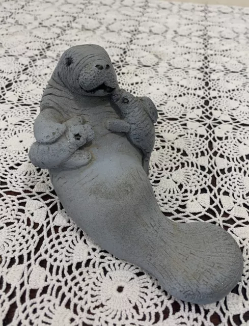 Stone Composite Critter Sea Lion with Pups Figurine 1993 Signed