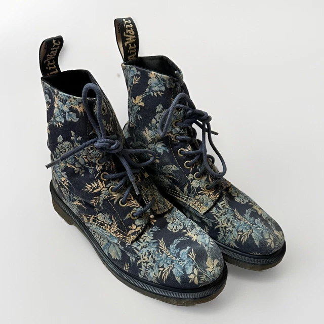 DR MARTENS BECKETT Doc Blue Floral Vintage Flower Canvas Boots Size UK 6 EU 39 90.00 PicClick UK