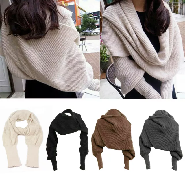 Women Scarf Knitted Warm Sweater Tops Scarves Wrap Winter Shawl with Sleeves