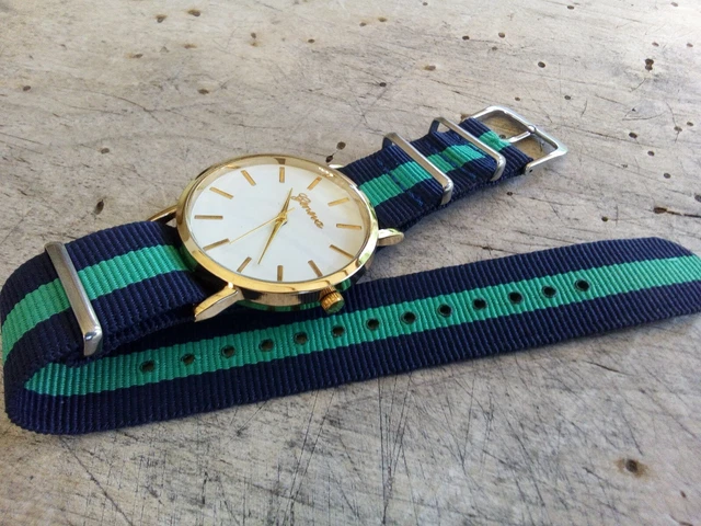 Bracelet Nylon Marine 22mm Pour Montre - Bleu-vert - Livraison Rapide - Unisexe