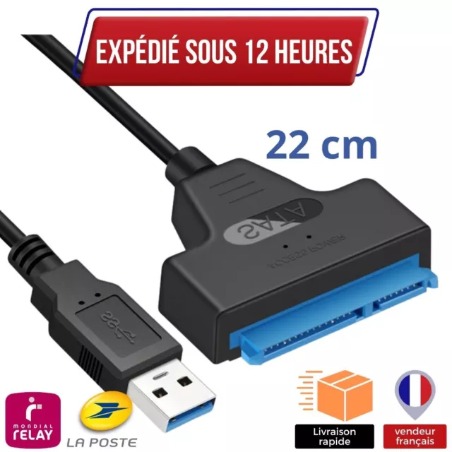 Adaptateur Sata Vers USB 3.0 2.5" ✅ Pour Disque Dur HDD SSD Converter Cable Bleu