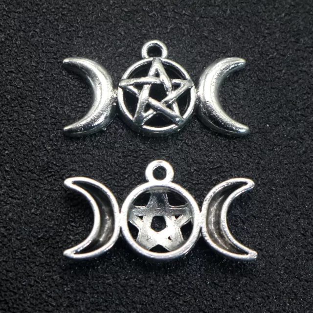 10 Tibet Silver Pentagram Pentacle Moon Charms Pendant 16X30mm Pagan Wiccan