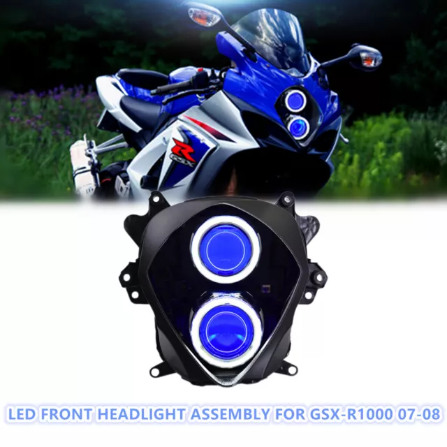 KT LED Angel Demon Eyes Headlight Assembly For Suzuki GSXR1000 2007-2008 Blue