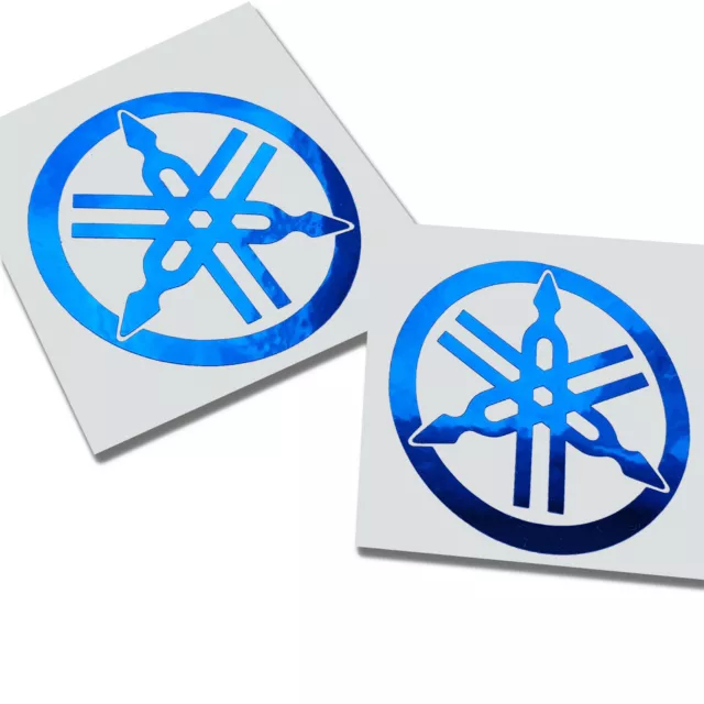 CHROME YAMAHA TUNING FORK MOTORCYCLE STICKER DECAL 3 Set of 2