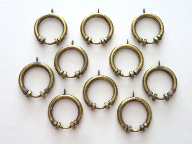 Vintage Brass Curtain Rod Rings With Rollers Victorian Antique Lot Of 10