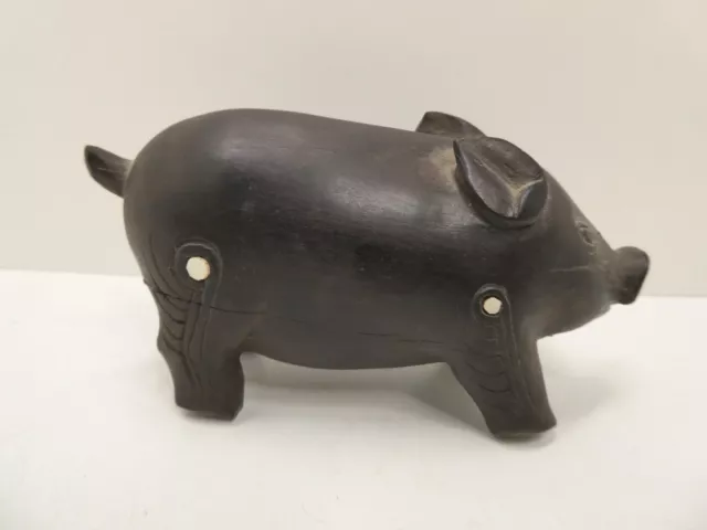 Wooden Carved Trobriand Island Pig Statue Idol Figure Pacific Island Inlay Shell
