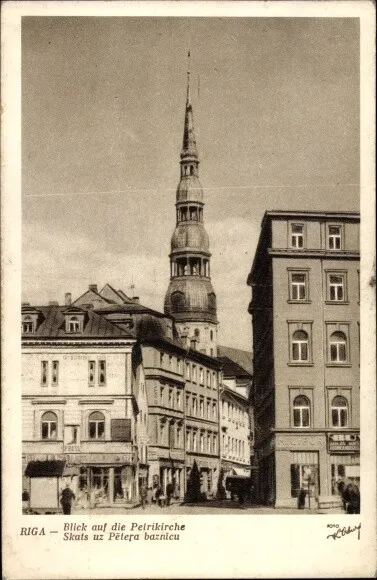 Ak Riga Lettland, Blick auf die Petrikirche - 2860023