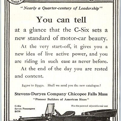 1912 Stevens-Duryea C-Six Touring Car Print Ad Auto Chicopee Falls, Mass. 1J