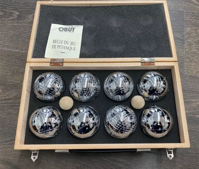 8 OBUT Boule Petanque Set Bouleset Boulekugeln Chrom mit Holzkoffer