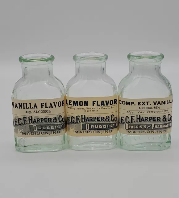 3 J.E.C.F. HARPER & CO Druggists MADISON, INDIANA 2oz Flavoring Aqua Bottles